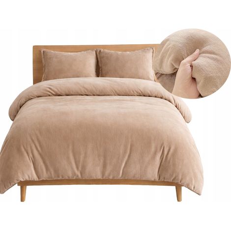 Set di biancheria da letto 160x200 in velluto beige super morbido, caldo e di alta qualità, ideale per hotel, 3 pezzi. (1/5)