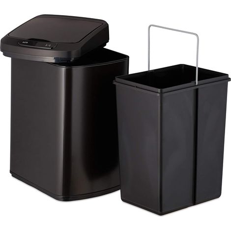 Poubelle cuisine couvercle automatique avec récipient sceau 12 litres noir (1/4)