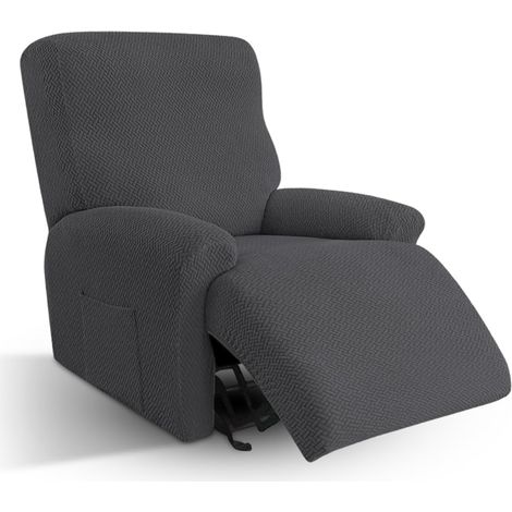 Lot de 1 housses de fauteuil avec poches, housse de fauteuil extensible tout compris pour fauteuil relax, lavable, pour fauteuil TV, chaise longue (gris foncé) (1/5)