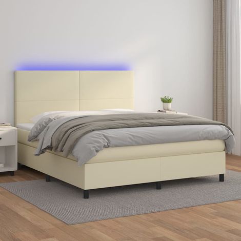 vidaXL Giroletto a Molle con Materasso e LED Crema 180x200 cm (1/5)