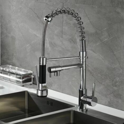 Pull-Out Kitchen Faucet 2 Jets Kitchen Mixer Tap with 2 Spray Modes Cold and Hot Available - Silver (1/5)