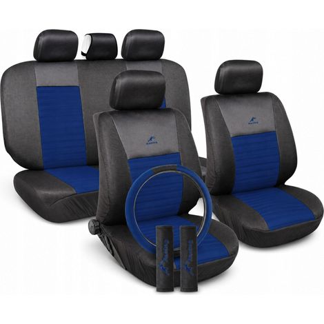 Set di coprisedili e coprivolante universali per auto, blu navy (1/5)