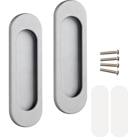Set mit 2 selbstklebenden ovalen Schiebetürgriffen aus Aluminiumlegierung, ohne Bohren, für Schiebetüren im Scheunenstil, Fenster, Kleiderschränke, Küchenschränke (100 mm)
