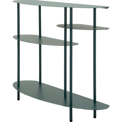 Konsole Gamisi, 4 Ablagen, Regalfarbe Grün, Rahmenfarbe Petrol, 10x42x132h cm Grün Petrol