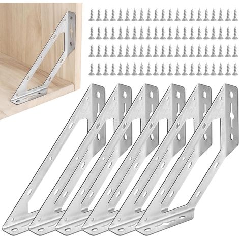 6 Pièces Connecteur D'angle en Acier Inoxydable 250x80x26mm, Support Forme Triangulaire Pince, Connecteur de Meubles, Équerre de Fixation pour Étagères, Armoires, Tables, Chaises en Bois (1/5)