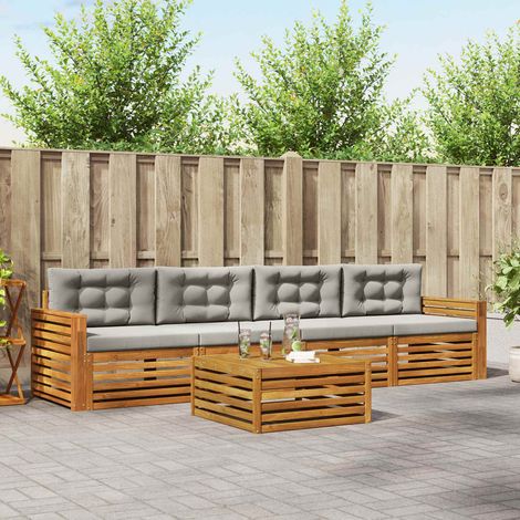 vidaXL Outdoor-Sofagarnitur mit Kissen 5 pcs Natürlich und Hellgrau (1/5)