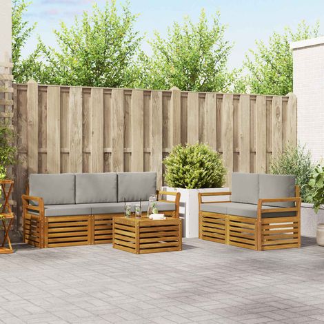 Sofagarnituren 6 pcs Natürlich und Hellgrau Massivholz Akazie (1/5)