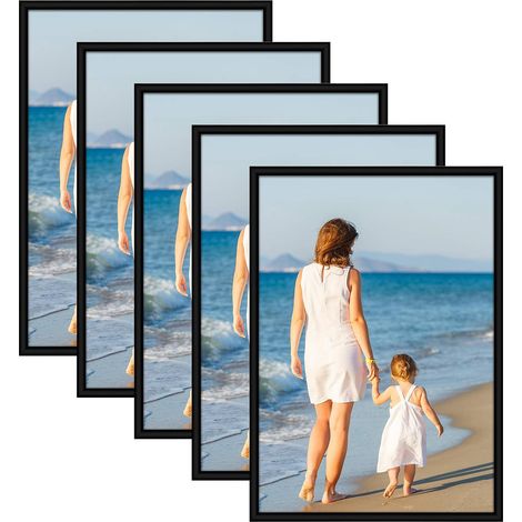 Lot de 5 cadres pen plastique Format A3 29,7 x 42 cm Cadres pour plusieurs photos Noir (1/5)