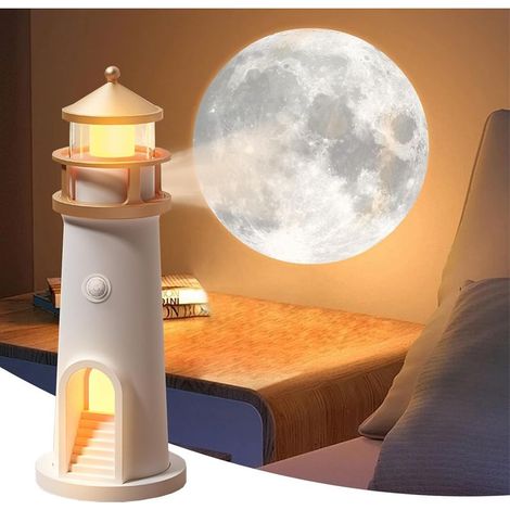 Lampe Personnalisée,Décoration de Phare,Veilleuse à Projection de Lumière de Lune,Veilleuse LED,Phare avec Lumière avec Capteur Automatique (1/5)