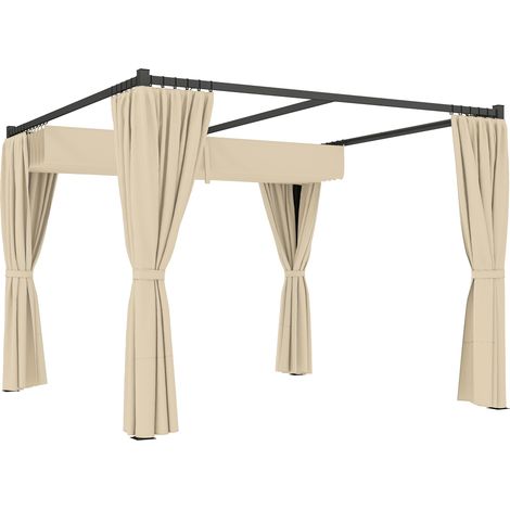 Outsunny 3 x 3(m) Pergola with Retractable Roof and Curtains Khaki (1/5)