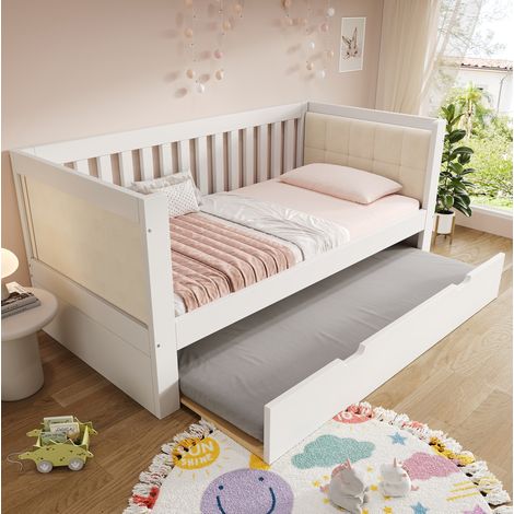 Letto con letto estraibile 90x200 cm con rete a doghe e struttura letto aggiuntiva, in pino bianco, materasso non incluso (1/5)