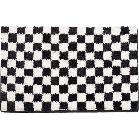 Tapis de bain antidérapant noir et blanc, doux et moelleux, en microfibre, absorbant et lavable, pour baignoire et douche, 40 x 60 cm, noir et blanc (1/5)