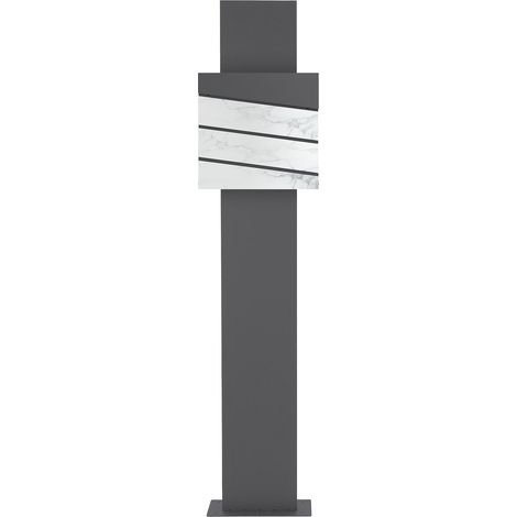 ECD Germany Cassetta Postale Antracite / Frontale Aspetto di Marmo Bianco 37 x 36,5 x 11 cm con Supporto a Colonna in Acciaio 35x170x18 cm Tubo Giornali e Inserto per Lettere Grande Kit di Montaggio