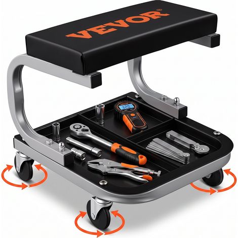 KFZ Werkstatt Rollbrett Werkstattliege, Montageliege Werkstatthocker 36 x 36 x 36 cm Montagerollbrett mit 36 x 18 x 4 cm Sitz, Stahl + PU Werkstatthocker bis 113 kg Belastbar Reparierte Hocker (1/5)