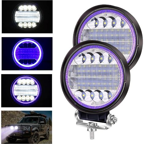 Lot de 2 Lampes Travail LED avec œil d'ange Bleu, Foglight Spot Flood Combo Lights DRL Feux Auxiliaires LED Phares pour Camion Tracteur Voiture Off Road (1/5)