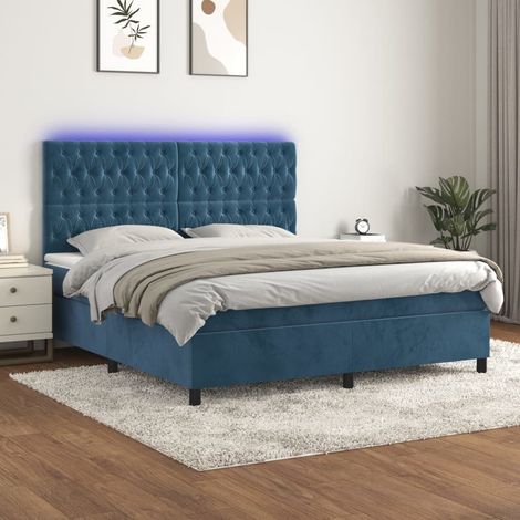 Sommier tapissier matelas et LED,Ensemble Sommier + Matelas pour Lit adulte Bleu foncé 160x200 cm Velours -BV37298 (1/5)