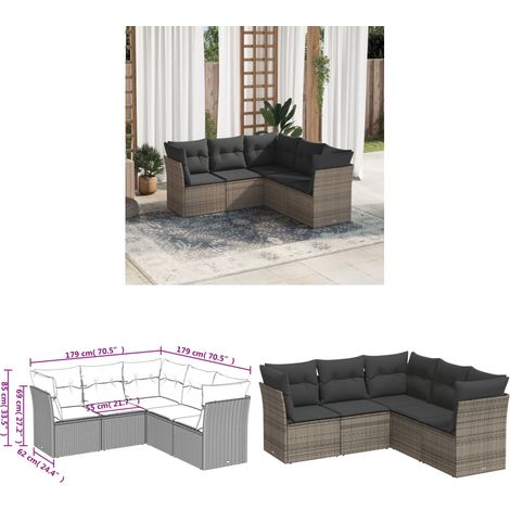 Salon de jardin 5 pcs avec coussins gris résine tressée - Ensemble Salon De Jardin - Mobilier Extérieur - Canapé Jardin - Résine Tressée - Rotin Synthétique - Home & Living (1/3)