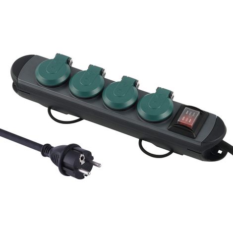 Electraline 61285 30920 - Blocco multipresa impermeabile professionale con avvolgitore, 4 prese 16A, cavo in gomma 1,8 m, H07RN-F 3G1,5 mm², IP44, nero/verde (1/5)