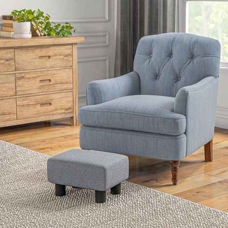 Reposapiés de Salón Taburete Bajo con Asiento Acolchado Rectangular para Sala de Estar Dormitorio 40x30x24 cm Gris (1/5)
