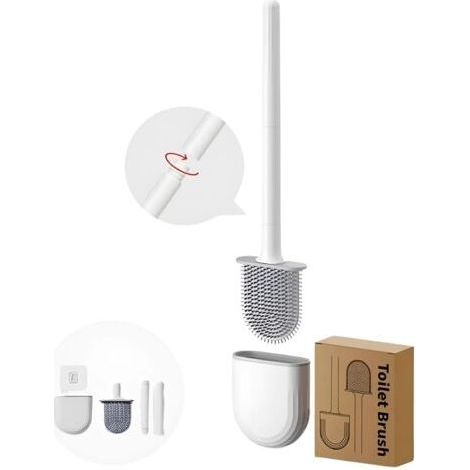 Brosse de Toilette,Brosse WC,Balai WC,Brosse WC Silicone et Support Balayette WC Ventilée Séchage Rapide sans Odeur Brosse pour Toilette de Salle de Bain (1/5)