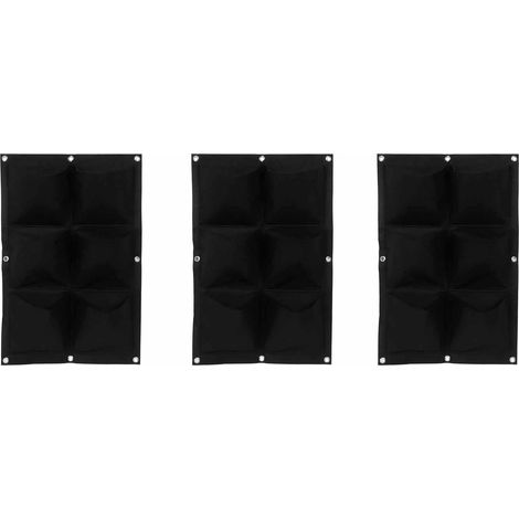 Lot de 3 sacs de culture feutrine noirs, 6 poches, suspendus muraux, biodégradables, pour plantes, outil de jardin (1/5)
