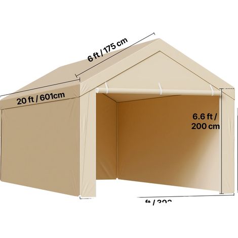 Auvent de Carport, Couverture Durable Résistante aux UV, Installation Facile, 10x20ft Beige (1/2)
