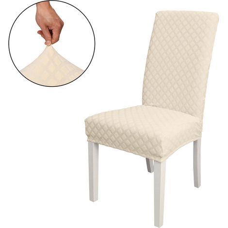 Stuhlhusse, hochelastisch, abnehmbar, waschbar, Jacquard-Rhombusmuster, Stuhlhusse für Zuhause, Partys, Hotels, Hochzeiten, Beige (1/5)