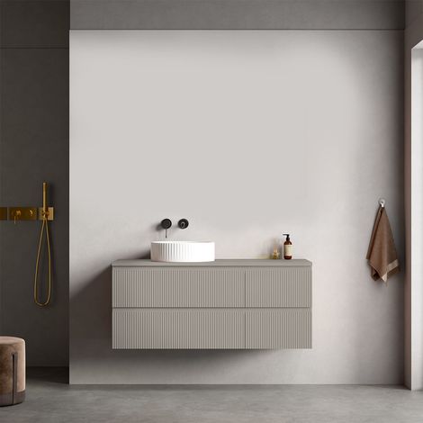 Mobile bagno sospeso cannettato reversibile 120 cm Grigio Cenere per Lavabo d'appoggio Senza Specchio - Fiji Paint Top Canneté (1/4)