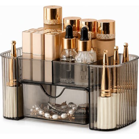 Boîte de rangement empilable pour cosmétiques gris translucide (1/5)
