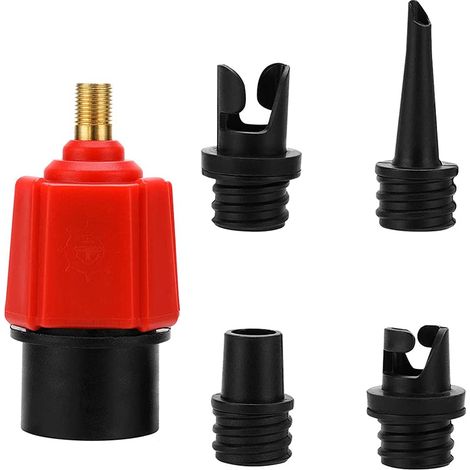 Compresseur à Valve de Pompe Gonflable,Adaptateur de Valve Gonflable avec 4 Buses pour Matelas d'air Gonflable,Anneau de Natation/Piscine,lit/canapé Gonflable,Bateau,Kayak - Rouge (1/5)