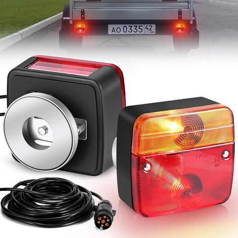 Feux Arrière de Remorque Magnétique, 12V Incandescent Feux de Remorque avec 7 Broches et 7,5m Câble, Feux Arrière Feux Stop Clignotant Feux de Plaque pour Camion Caravane Tract (1/5)