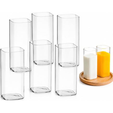 Set of 6 Clear Glass Squares 400ml Set of Water Glasses Modern Design for Juice Milk Coffee Microwave and Dishwasher Compatible for Home Office Restaurants and Parties (1/5)