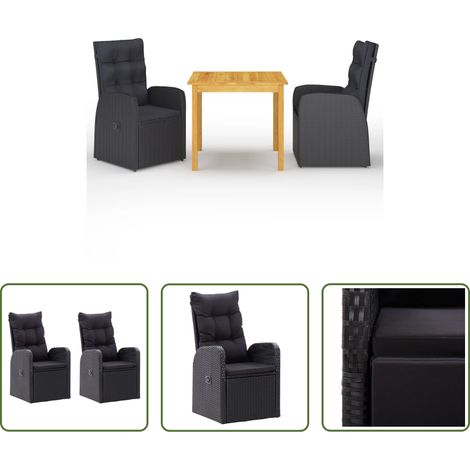 vidaXL Salle à manger extérieur - Ensemble à manger de jardin 3 pcs Noir (1/5)