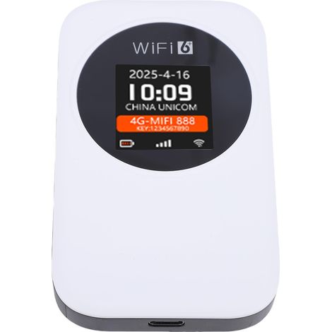 Routeur WiFi 4G portable avec point d'accès sans fil pour les voyages, le camping et l'hôtel. Écran LCD, batterie 3000 mAh, compatible carte SIM, version asiatique, blanc. (1/5)