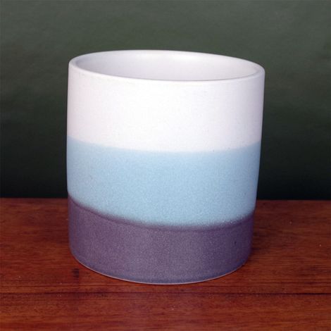 Blue Grey Stripe Ceramic Planter Plant Pot (1/2)