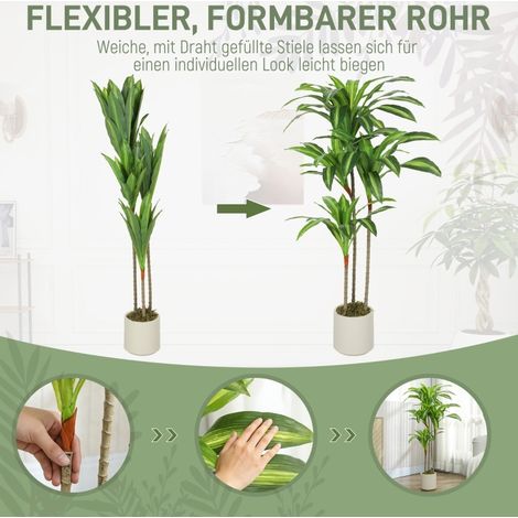 Arbre artificiel Dracaena 120 cm avec tiges flexibles et pot blanc pour salon, chambre ou bureau (1/5)