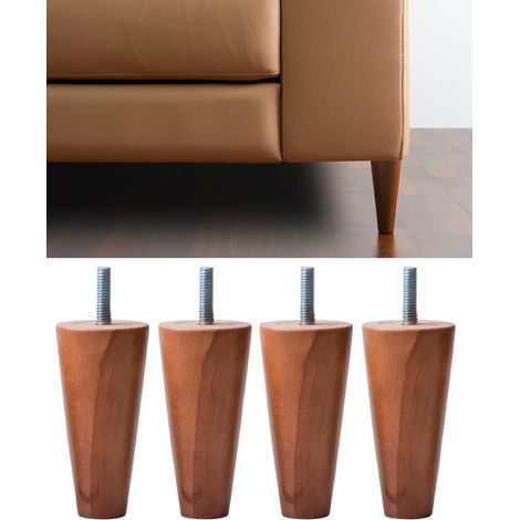 Pieds de meubles en 4 pièces, couleur noyer, 14 cm de hauteur, fabriqués en Italie, adaptés aux canapés, armoires, pieds fuselés en bois massif pour fauteuils, couleur noyer. (1/3)