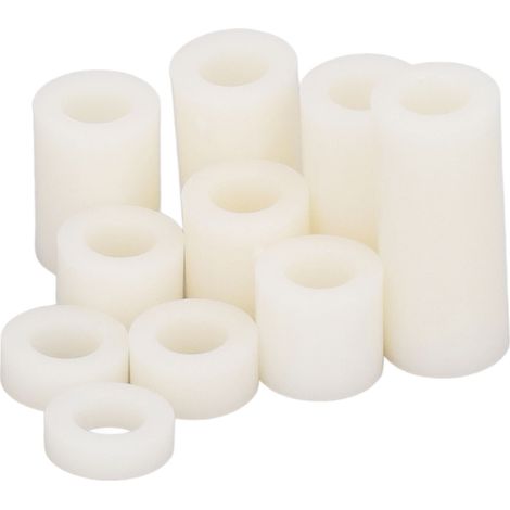 Kit de 150 entretoises rondes en nylon blanc, à visser, pour montage. (1/5)