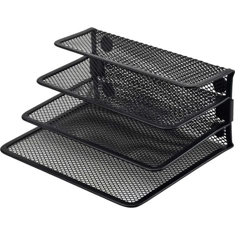 Schwarzer Briefhalter aus Metall, kleiner Schreibtischbriefhalter, 3-teiliger Katalogorganizer aus Metall, Briefhalter (1/4)