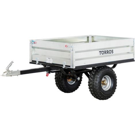 Torros – Remorque voiture simple essieu 350kg benne galvanisée basculante 1200x850x300 mm – Pneus anti-crevaison – AHR350B
