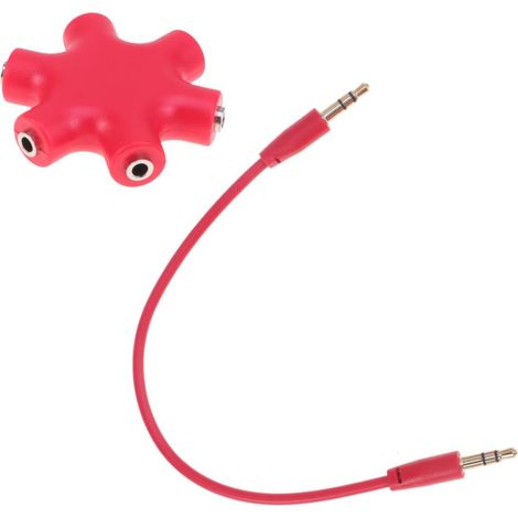 Répartiteur de Prise Casque Rouge 6 Ports en Plastique Compatible 3,5mm pour Téléphone et Appareils Audio, Adaptateur Audio Stéréo Multi-Sorties (1/5)