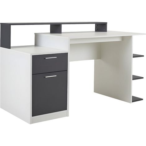 Scrivania con cassetti e scomparti Bianco e grigio - ZACHARIE