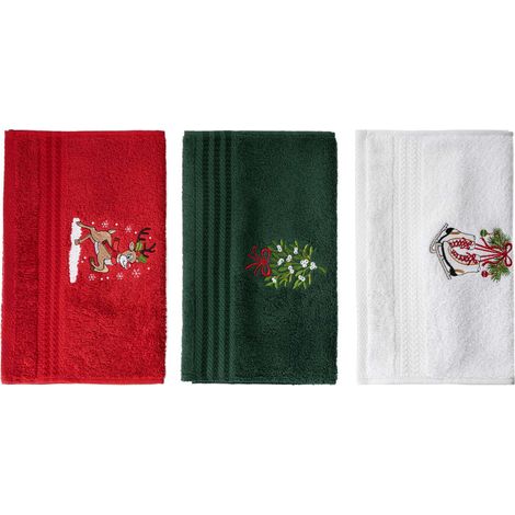 Juego de toallitas Set 100% Algodón Verde Rojo Blanco 500 gr/m² (1/5)