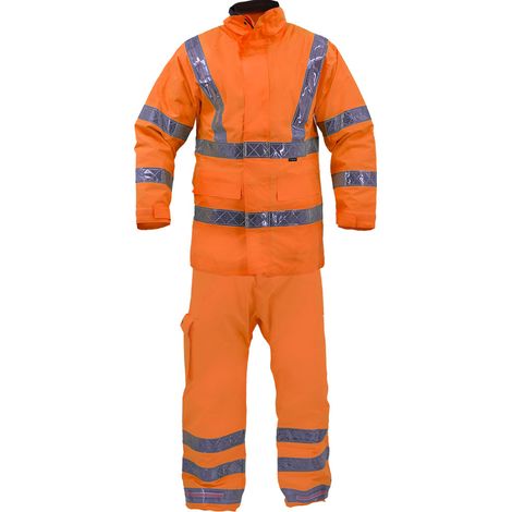 Ensemble de pluie veste et pantalon haute visibilité imperméable Tex Light Taille - L Orange (1/5)