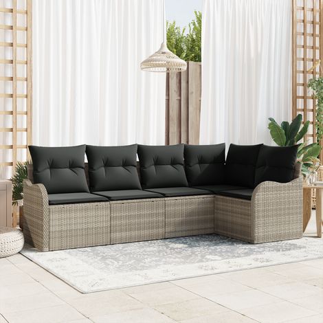 Garden Sofa Set with Storage 5 pcs Light Grey Poly Rattan vidaXL (1/5)