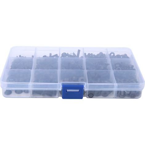 Lot de 460 vis à six pans creux noires, tête fraisée, écrous hexagonaux en acier au carbone, kit d'accessoires de fixation (1/5)