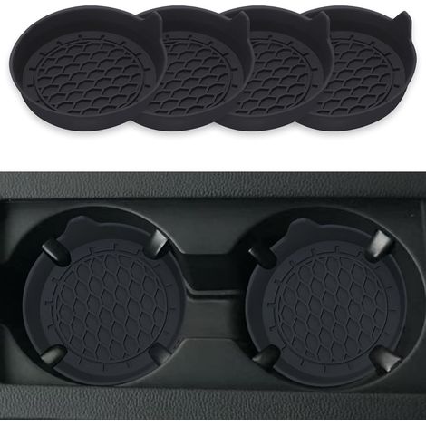 Dessous de verre universel en silicone pour porte-gobelet, avec boîte, antidérapant, accessoires d'intérieur pour voiture, lot de 4, noir (1/5)