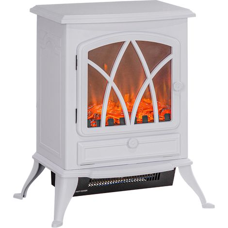 Cheminée électrique autoportante 1000/2000 W, cheminée décorative avec effet flamme LED, blanche (1/5)