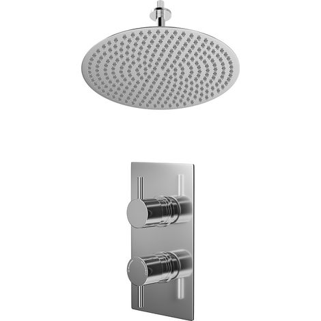 Circo Polished Chrome Concealed Twin Thermostatic Shower Valve and 400mm Thin Round Fixed Head with 150mm Ceiling Arm - 1 Outlet (1/5)