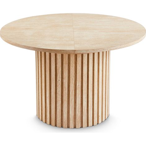 Table ronde extensible pied central style colonne Burkina 120-160cm Effet travertin Beige